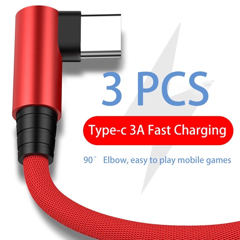 90-градусный локоть WeaveType-C кабель для Xiaomi Huawei USB C кабель Аксессуары для мобильных телефонов Зарядное устройство Быстрая зарядка USB-кабель фото 1