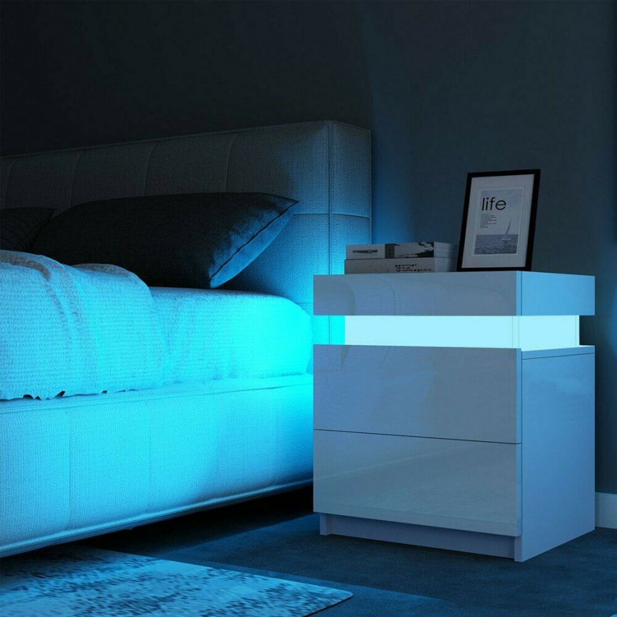 Современный RGB светодиодный ночной столик с 2 ящиками, органайзер, шкаф для хранения, прикроватная тумбочка, домашняя мебель для спальни, тумбочки для ночи фото 1