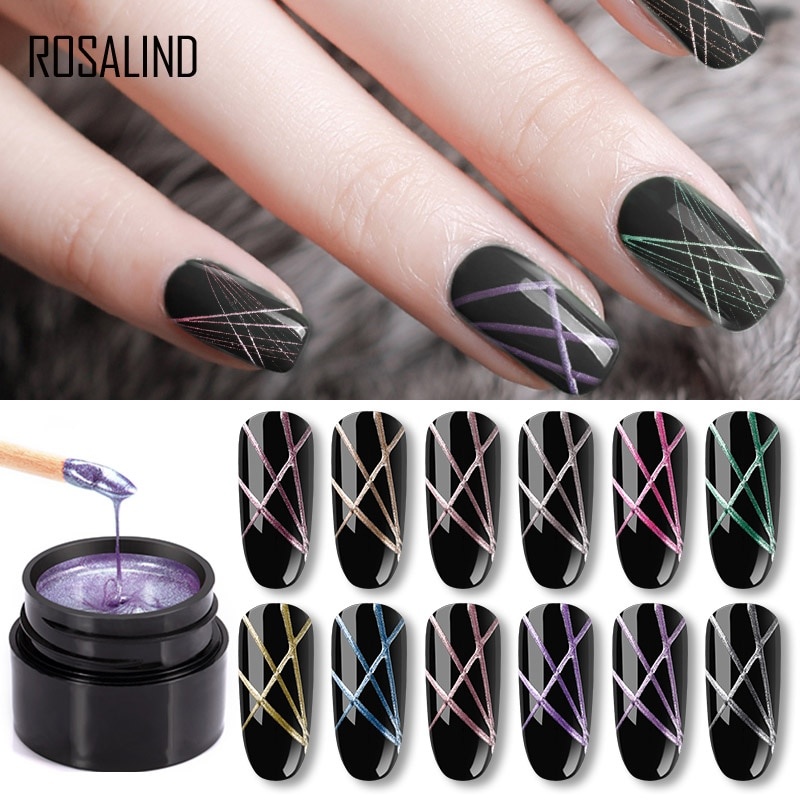 ROSALIND 5ML Spider Gel Metal Spider VarnishSoak Off UV LED Top Coat Полуперманентный дизайн ногтей для маникюраСветящийся паук фото 1