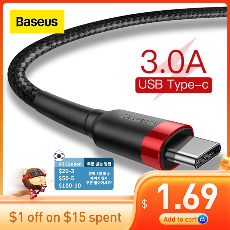 Кабель Baseus USB Type C для Samsung S10 S9 Кабель для быстрой зарядки 3.0 USB C Быстрая зарядка для Huawei P30 Xiaomi USB-C Зарядное устройство Провод фото 1