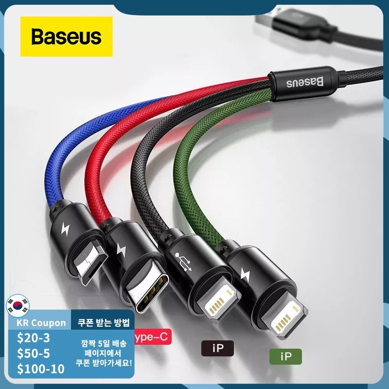 USB-кабель Baseus 3 в 1, кабель типа C для Samsung S20, кабель Xiaomi Mi 9 для iPhone 12 X 11 Pro Max, зарядное устройство Huawei, кабель Micro USB фото 1