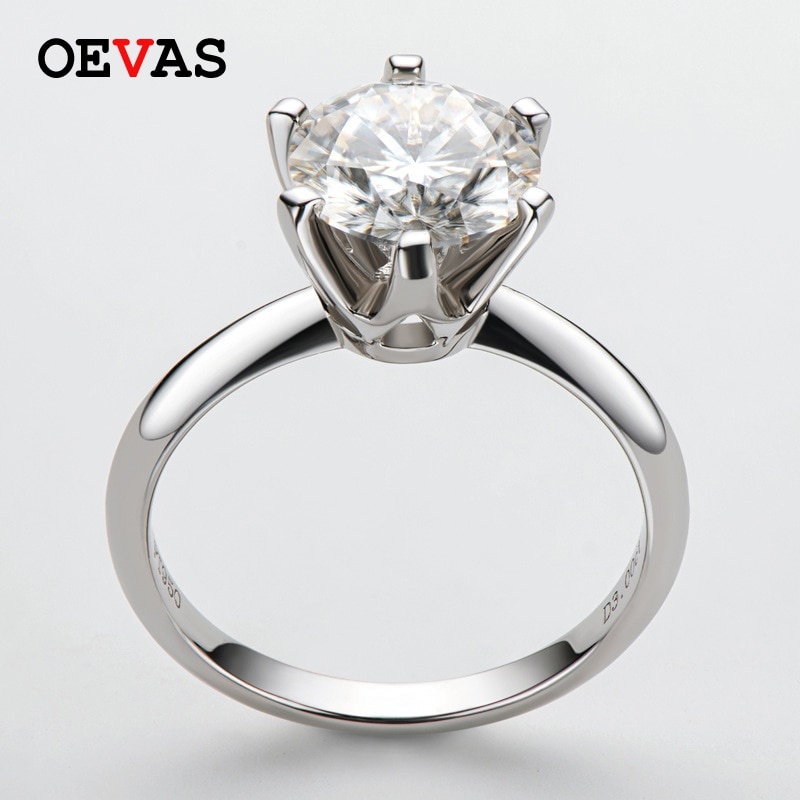 OEVAS Real 3 карата D Цвет муассанит обручальные кольца для женщин 100% стерлингового серебра 925 сверкающие помолвка ювелирные украшения фото 1