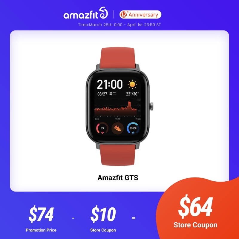 Amazfit GTS Stock Глобальная версия Smart Watch 5ATM Водонепроницаемые умные часы для плавания 14DaysBattery фото 1