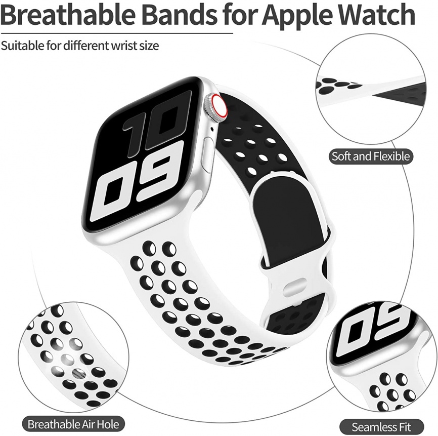 Спортивный ремешок для Apple Watch Band 6 SE 5 4 44 мм 40 мм Силиконовый дышащий пояс Браслет для iWatch Watchband Series 54321 38 мм 42 мм фото 1