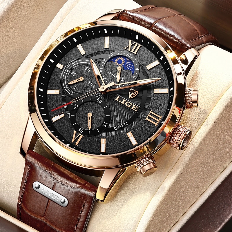 2022 LIGE Мужские часы Лучший бренд Роскошные мужские наручные часы Кожаные кварцевые часы Спортивные водонепроницаемые мужские часы Relogio Masculino + Box фото 1