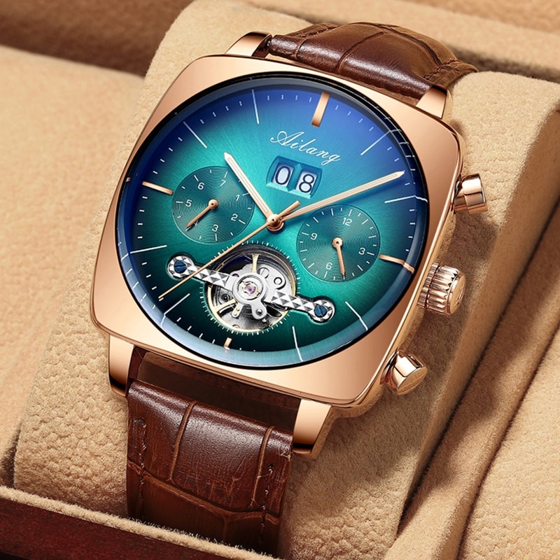 2021AILANG часы известного бренда montreautomatic luxe хронограф квадратный большой циферблат часы полые водонепроницаемые мужские модные часы фото 1
