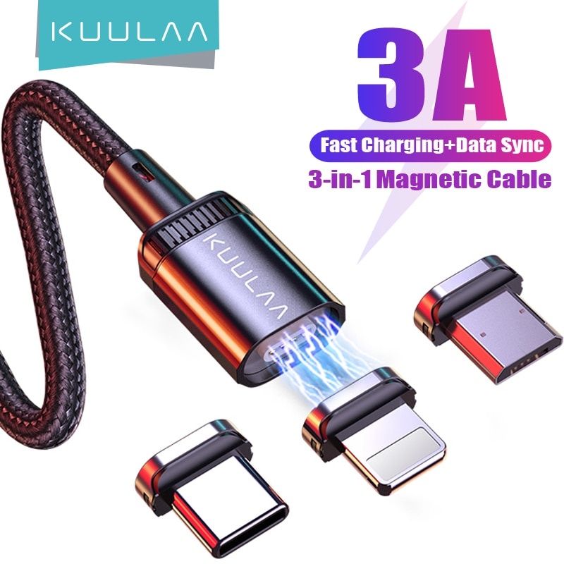 KUULAA LED Магнитный USB-кабель 3A Кабель для быстрой зарядки типа C Магнитное зарядное устройство Micro USB-кабель Мобильный телефон для iPhone 13 12 11 Шнур фото 1