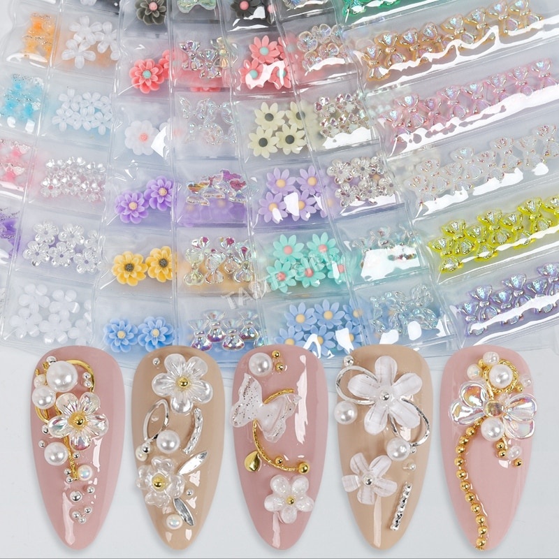 1 Pack 3D Butterfly Галстуки-бабочки Lotus Cake Flowers Глазурованные Arylic Nail Art Rhinestone Gems Украшения Маникюр DIY Советы GZH # фото 1