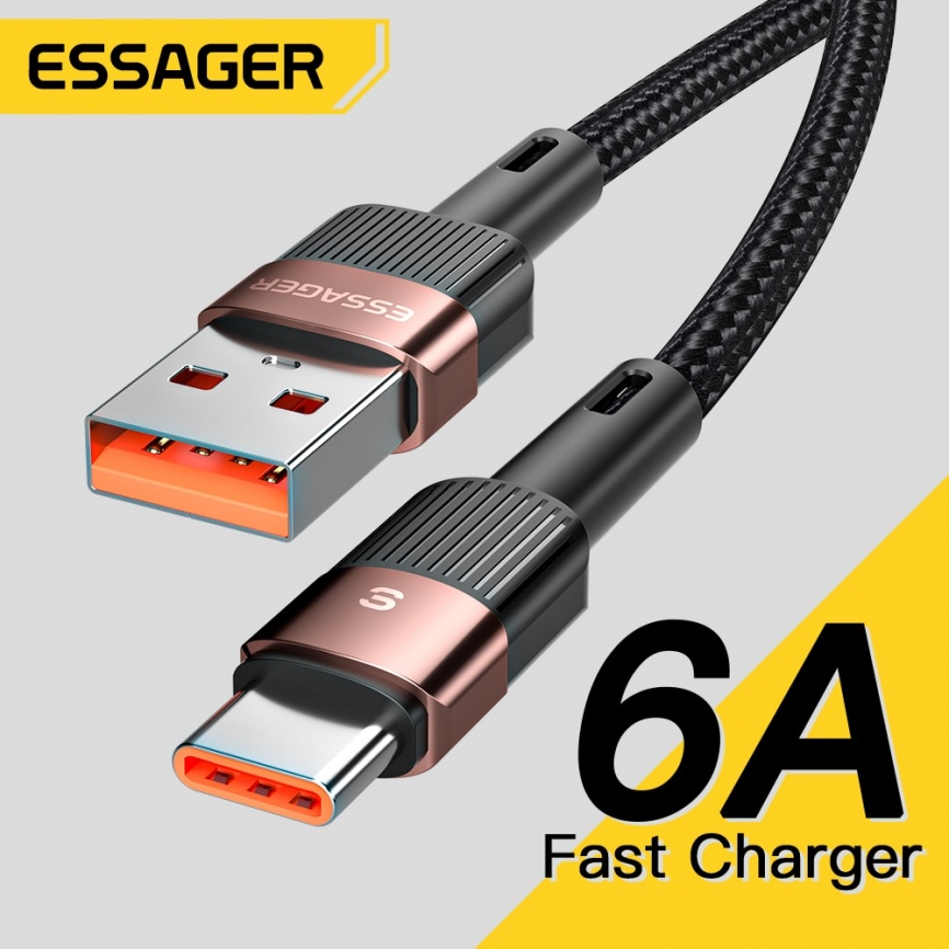 Кабель Essager 6A USB Type C для Huawei P30 P40 Pro, 66 Вт, провод для быстрой зарядки, кабель USB-C для зарядки и передачи данных для Samsung S21 ultra S20 Poco фото 1