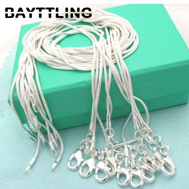BAYTTLING серебро 925 пробы 5 шт./лот 16/18/20/22/24/26/28/30 дюймов 1 мм змеиная цепочка ожерелье для женщин мужчин ювелирные изделия подарок оптом фото 1
