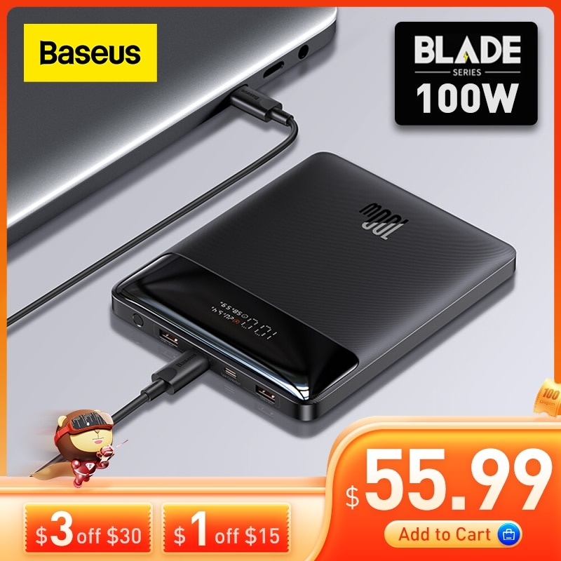 Мировая премьера Power Bank Baseus 100 Вт 20000 мАч Type C PD Быстрая зарядка Powerbank Портативное внешнее зарядное устройство для ноутбука фото 1
