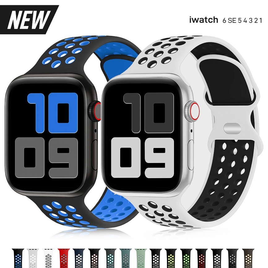 Силиконовый ремешок для Apple Watch Band 44 мм 40 мм 42 мм 38 мм 44 мм ремешок для часов Дышащий браслет Apple watch 6 Ремешок iWatch 7 5 4 se фото 1