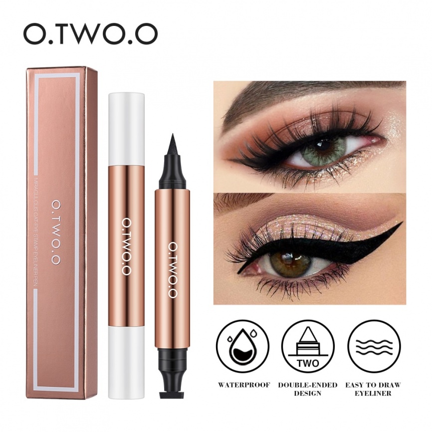 O.TWO.O Eyeliner Stamp Черная жидкая подводка для глаз Pen Водостойкая быстросохнущая двусторонняя подводка для глаз Карандаш для макияжа для женщин Косметика фото 1