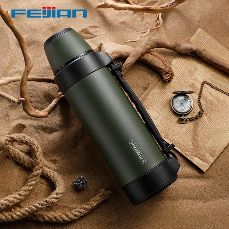Военный термос FEIJIAN, портативный термос для путешествий для чая, большие кружки для кофе, бутылка для воды, нержавеющая сталь, 1200/1500 мл фото 1