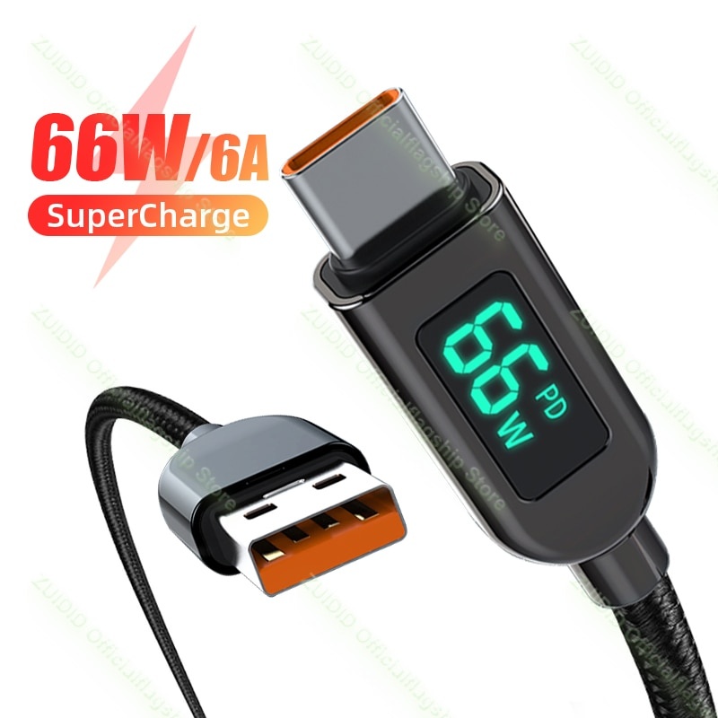 Дисплей питания USB-кабель типа C 6A для Huawei 5A Зарядное устройство для быстрой зарядки USBC USB-C Кабель для передачи данных Тип-C Провод для Xiaomi Samsung 1/2 м фото 1