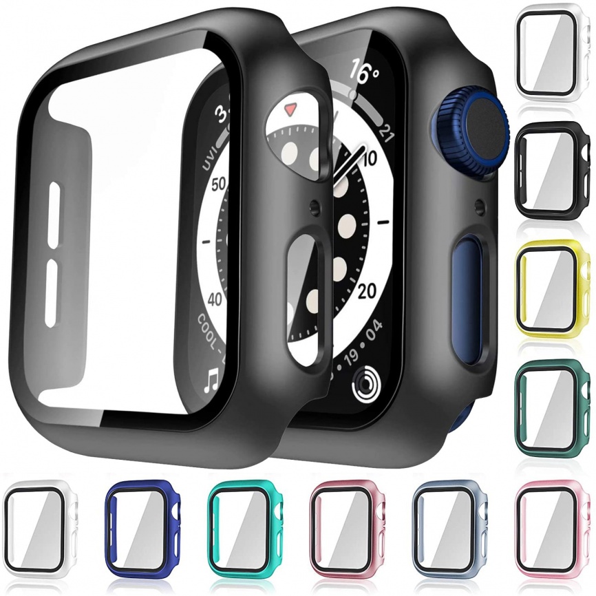 Стекло + чехол для Apple Watch серии 7 6 5 4 3 2 1 SE 45 мм 41 мм чехол для iWatch 44 мм 40 мм 38 мм 42 мм бампер защита экрана + чехол для часов фото 1
