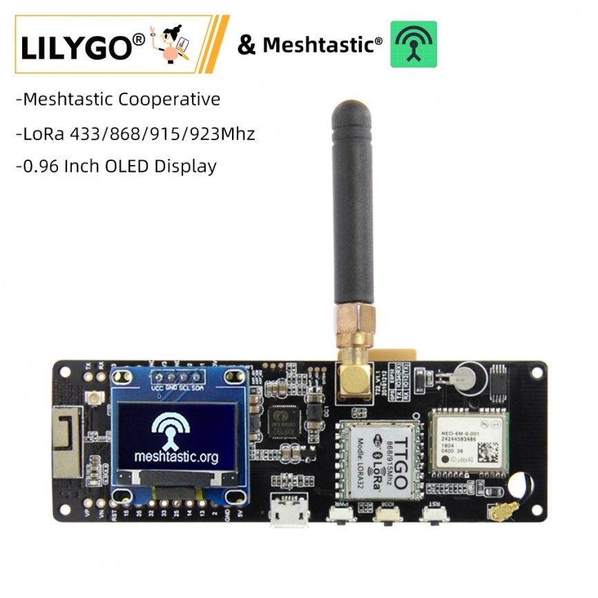 LILYGO® TTGO Meshtastic T-Beam V1.1 ESP32 LoRa 433/868/915/923 МГц беспроводной модуль WiFi GPS NEO-6M с OLED-дисплеем для Arduino фото 1
