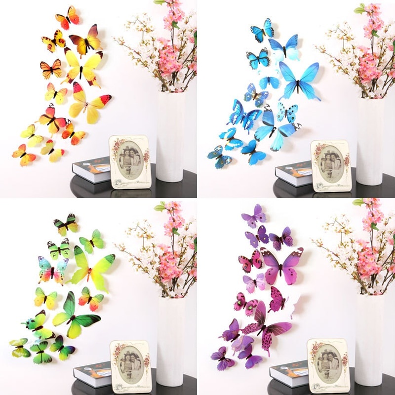 12 шт., наклейки на стену с бабочками, наклейки на стену, новогодние украшения для дома, 3D бабочки, ПВХ обои для гостиной фото 1
