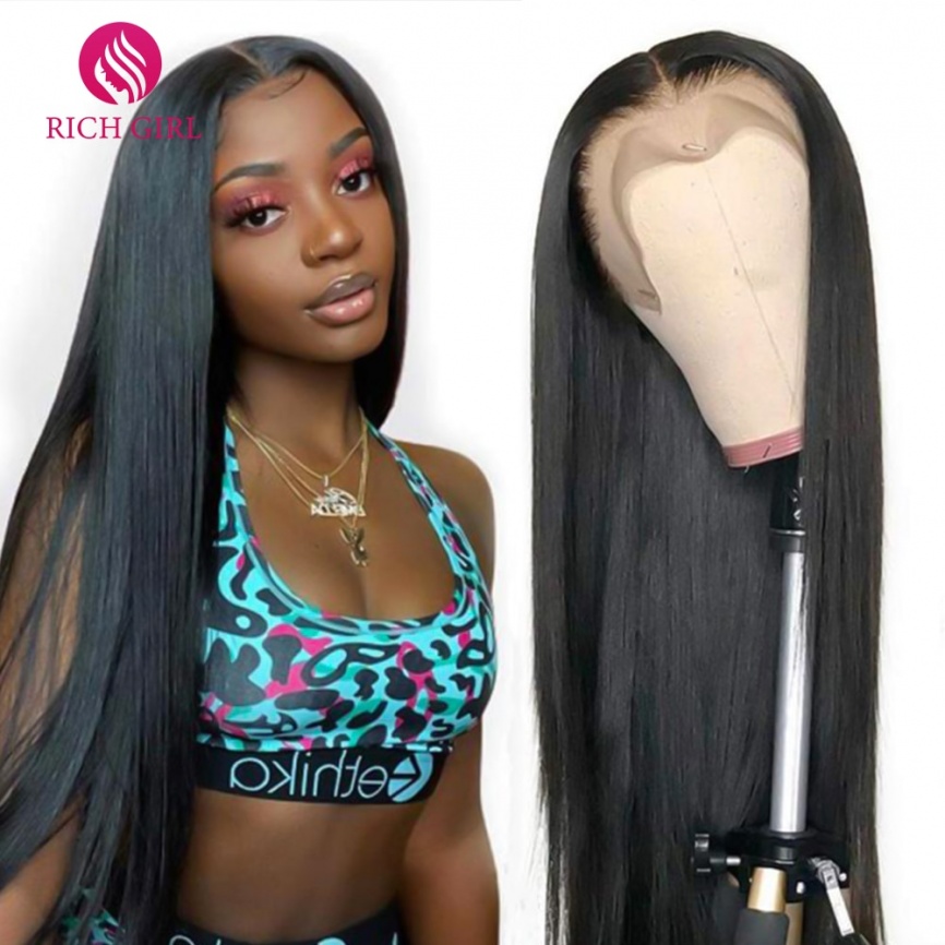 Richgirl бразильский прямой парик 13X6 HD кружевные передние человеческие волосы парики для чернокожих женщин 4X4 5X5 6X6 40 дюймов прямой парик с кружевной застежкой фото 1