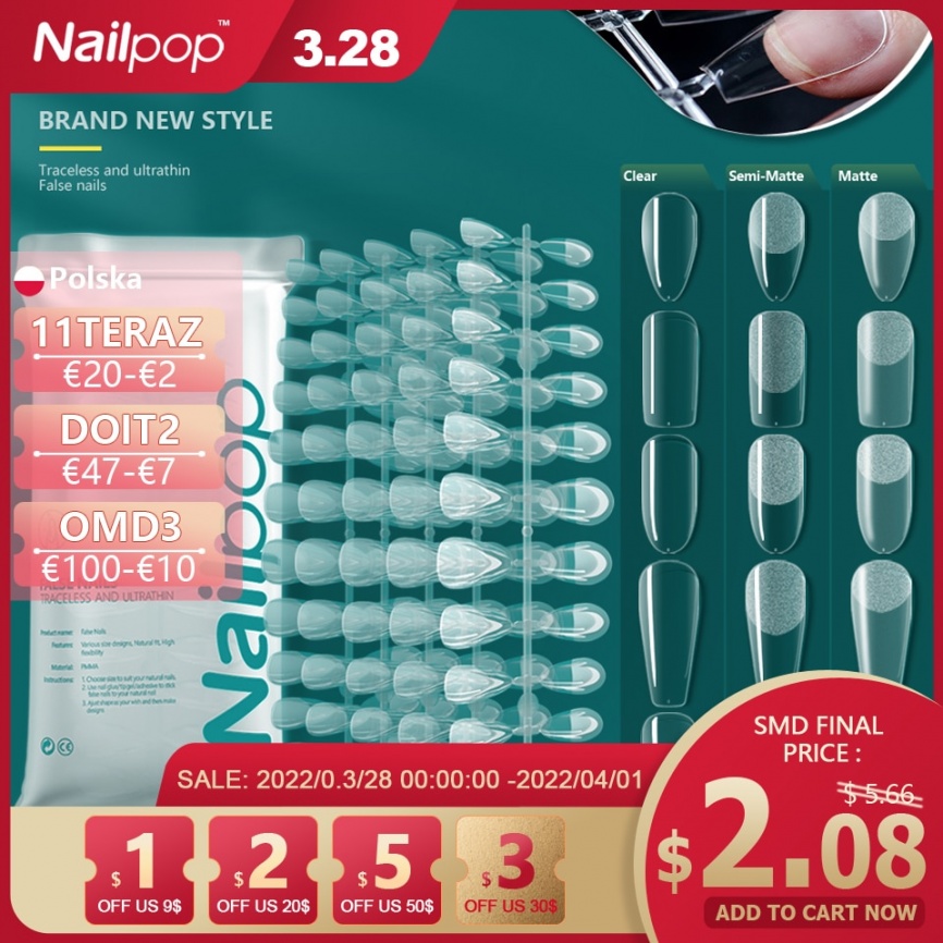 NAILPOP 120 шт. накладные ногти акриловый пресс на ногти гроб искусственные ногти прозрачные/полуматовые насадки для наращивания маникюрный инструмент фото 1