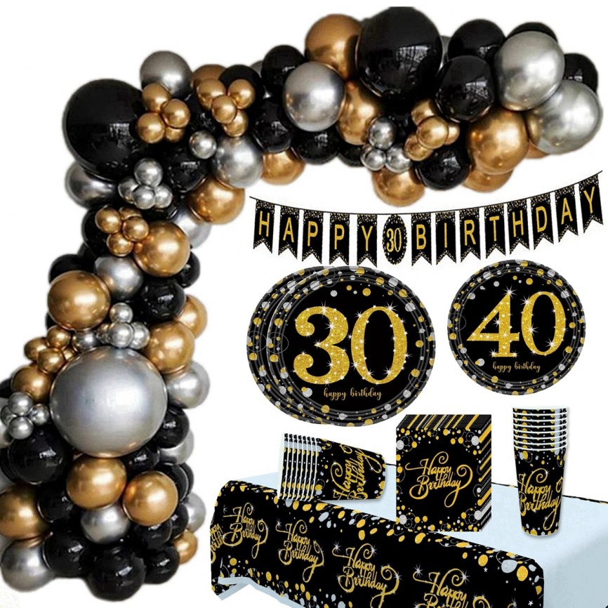 Черный золотой фон на день рождения 30, 40, 50 лет, декор для дня рождения, для взрослых, 30, 40, 50, товары для дня рождения, юбилей фото 1