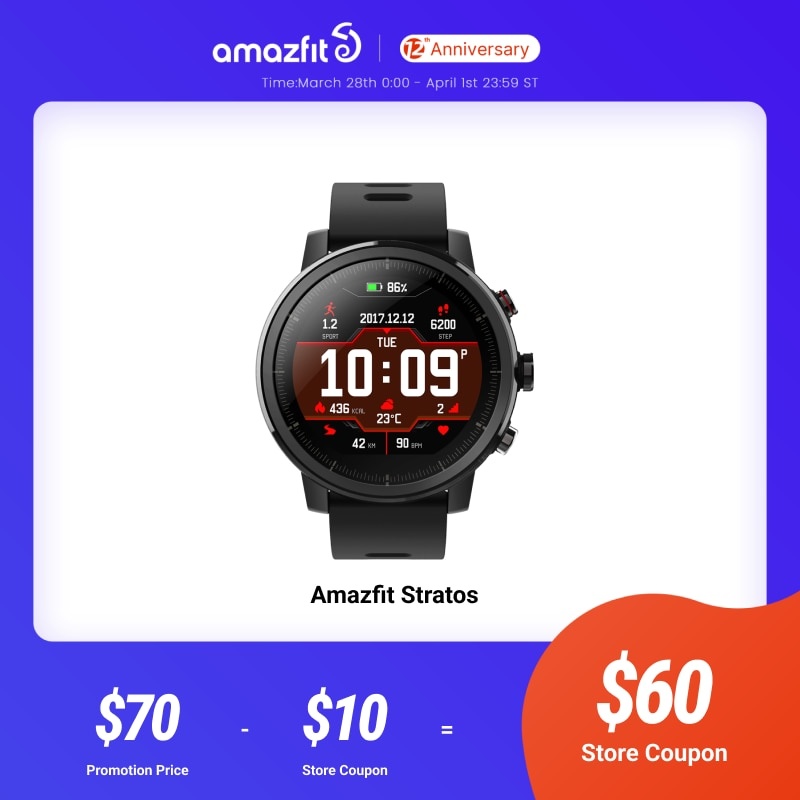 Оригинальные смарт-часы Amazfit Stratos Smart Watch GPS с подсчетом калорий 50 м водонепроницаемые для телефона Android iOS фото 1